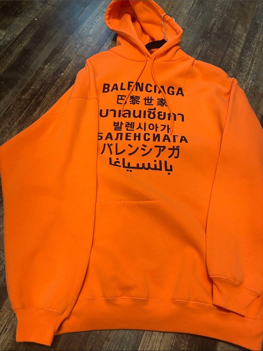 Balenciaga Orange Multi-Language Logo Hoodie - Men
